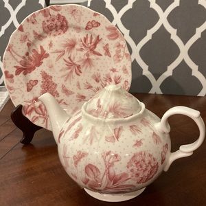 RARE Portmeirion Botanic Pink Teapot and Plate